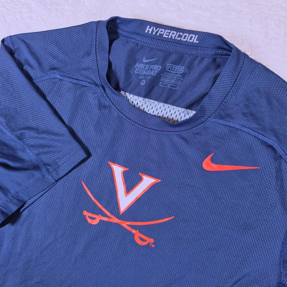 Nike Pro Combat Hypercool Virginia Cavaliers Mens M Navy Stretch s/s 31172X-VR1